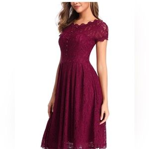 Vintage style lace Chic Burgundy Lace Midi Dress
